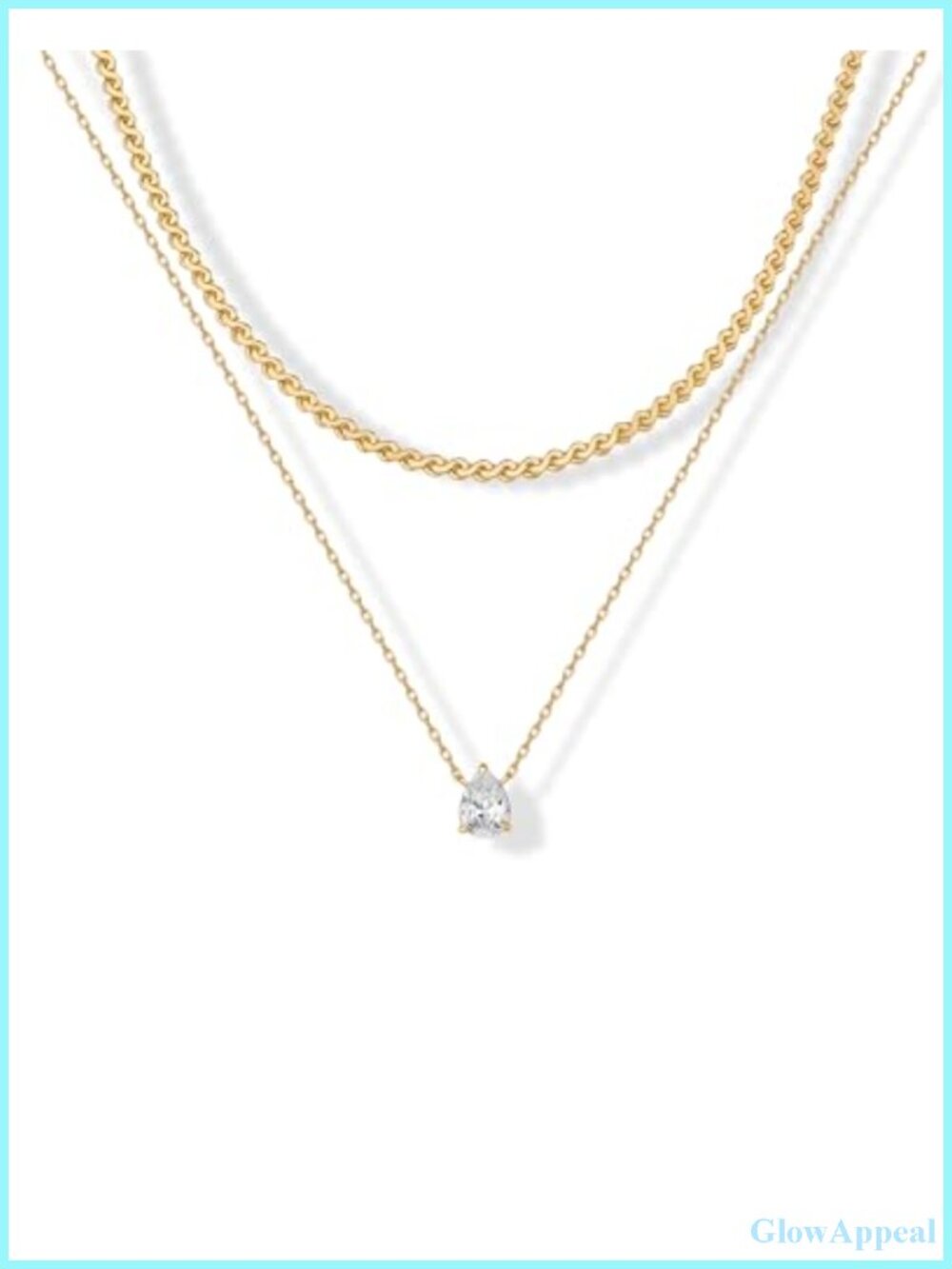 14K Gold Plated Layered Necklace Set Cubic Zirconia Pendant